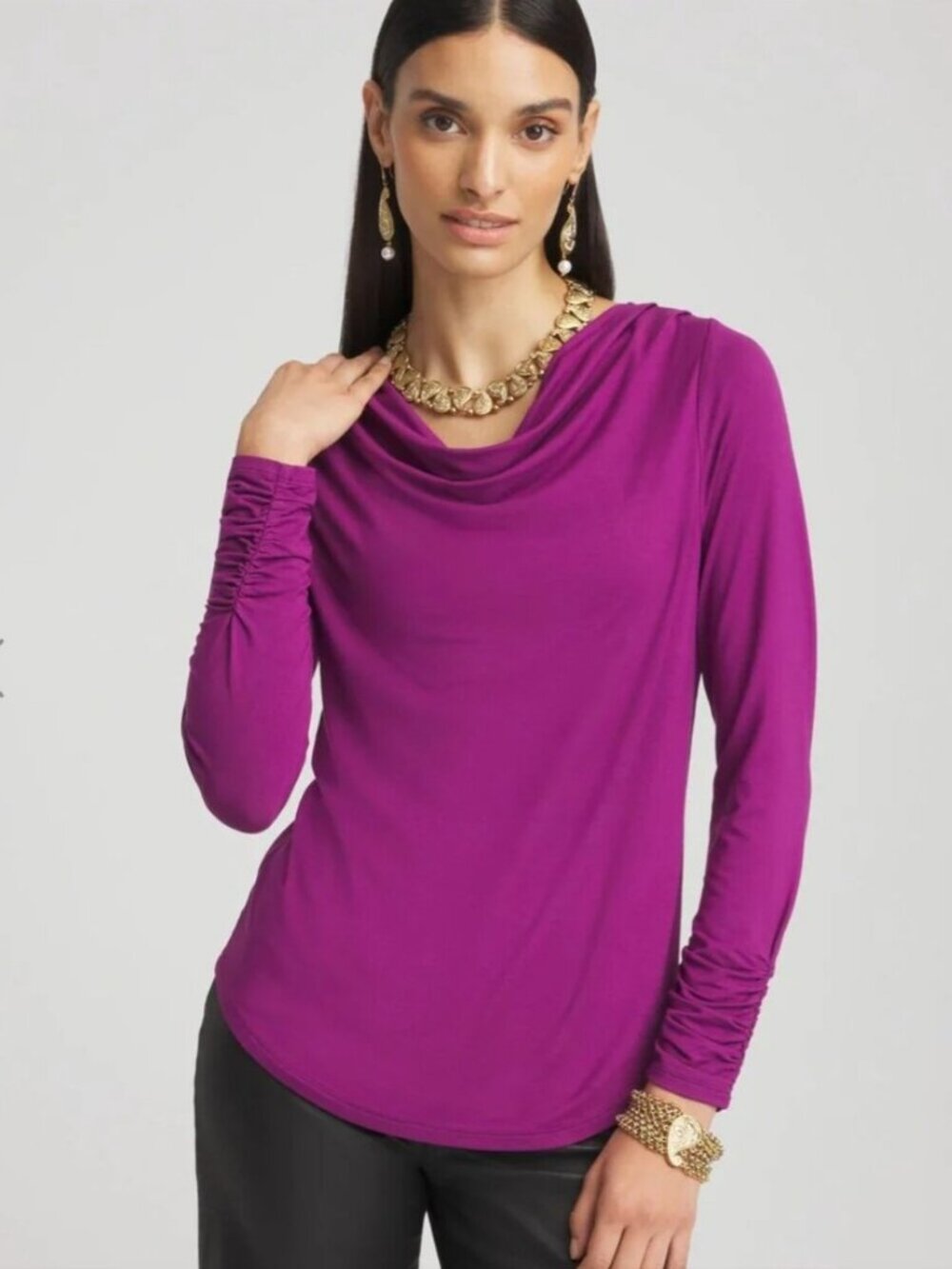 Chico's Like New Cowl Neck Long Sleeve Tee Shirt Top Size 2 Large